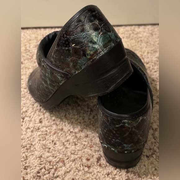 Danita Leather Snake Print Clogs, Blue/Green/Black, Size 36 - Picture 8 of 12